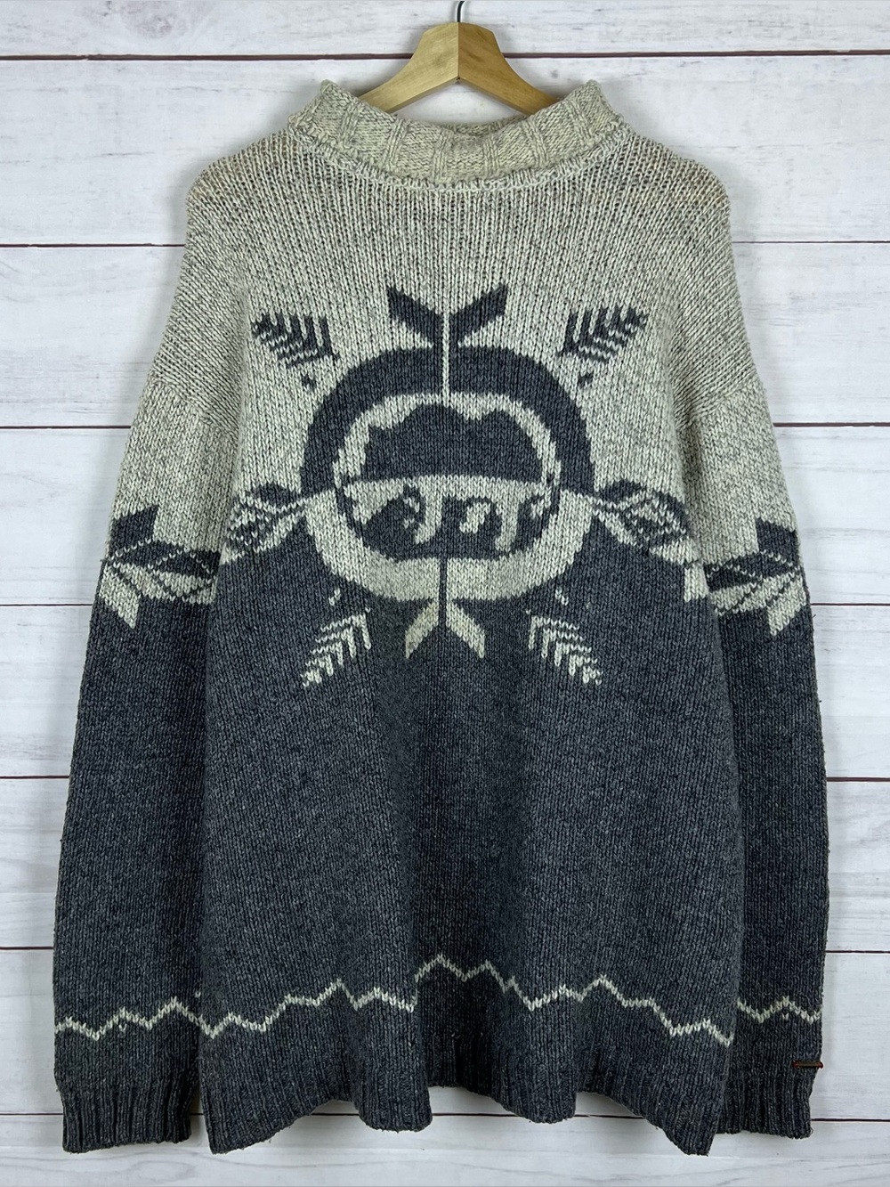 Vintage Ecko Unltd Mens 2XL Gray Wool Blend Fair Isle Nordic Sweater Jumper Ski